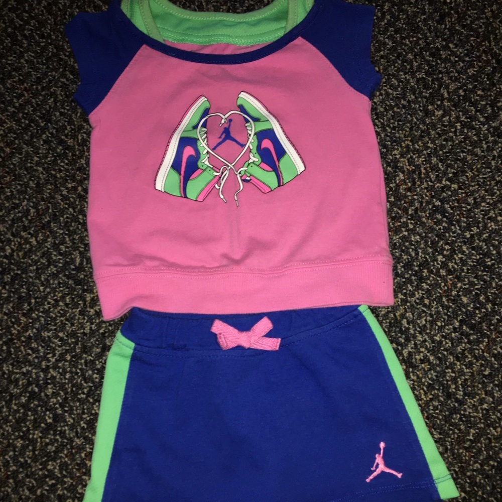12 month Jordan t shirt and skirt outfit